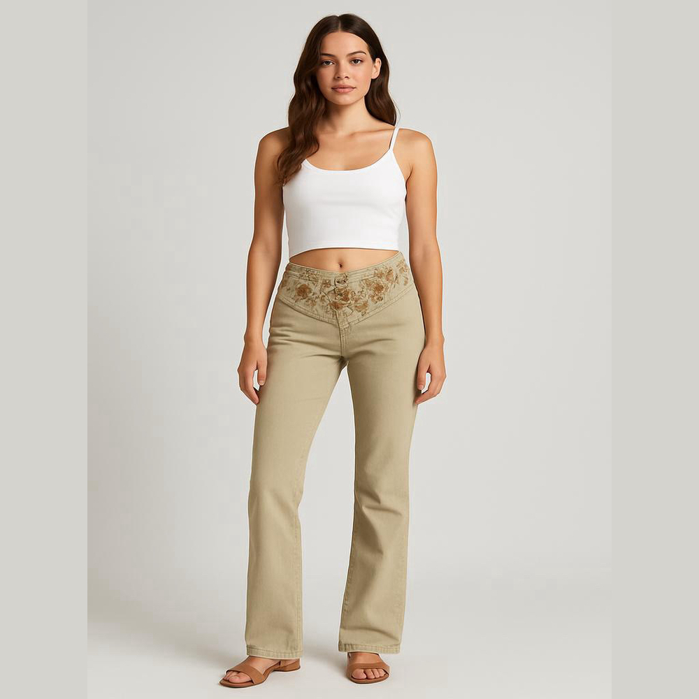 YOYO Vintage Bootcut Pants Womens 7 Brown Studded Embroidered Floral Y2K Boho